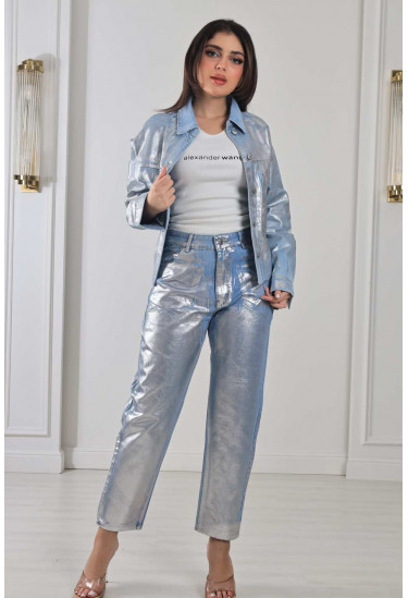 بنطلون جينز بنسيج لامع بنطلون جينز بنسيج لامع