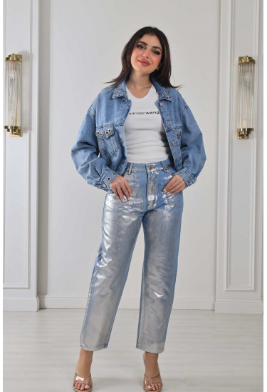 بنطلون جينز بنسيج لامع بنطلون جينز بنسيج لامع