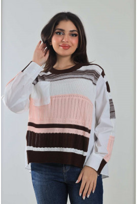 بلوزة شتوية نمط شرائح ملونة 