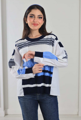 بلوزة شتوية نمط شرائح ملونة 