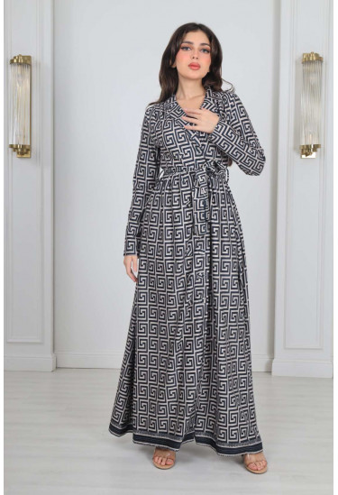 فستان نسائي بطبعات إنسيابية راقية 