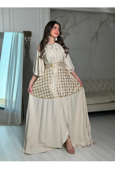 فستان نسائي نمط تنورة لف مطرزة 