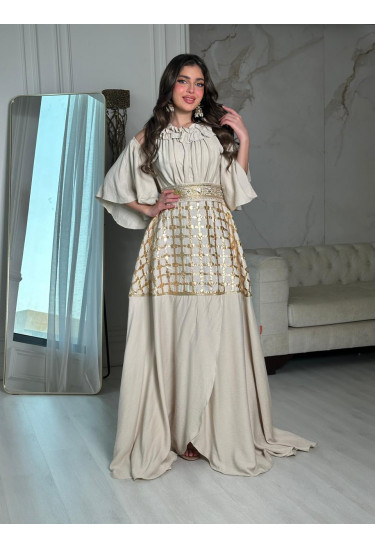 فستان نسائي نمط تنورة لف مطرزة 