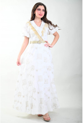 فستان بنقوش زخرفية بلون ذهبي