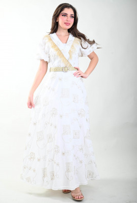 فستان بنقوش زخرفية بلون ذهبي