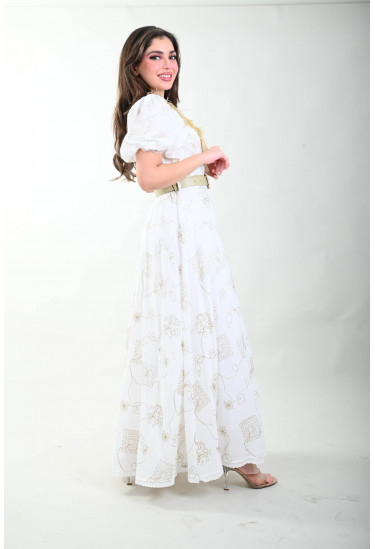 فستان بنقوش زخرفية بلون ذهبي