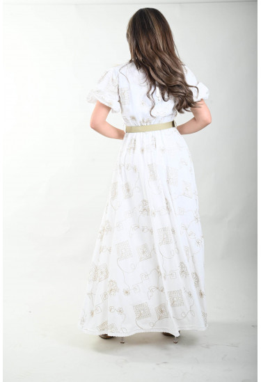 فستان بنقوش زخرفية بلون ذهبي