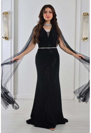 فستان نسائي بأكمام تل مطرز فستان نسائي بأكمام تل مطرز