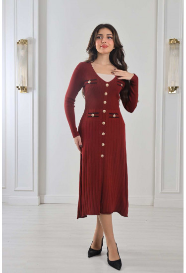 فستان ميدي من الصوف المدرج 