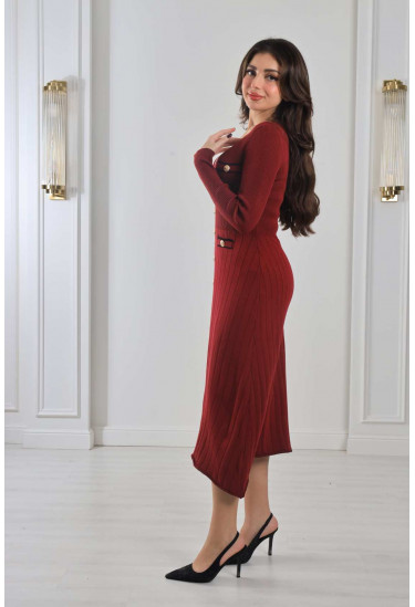 فستان ميدي من الصوف المدرج 