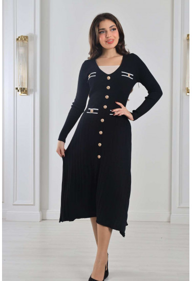 فستان ميدي من الصوف المدرج 