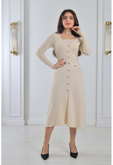 فستان ميدي من الصوف المدرج 