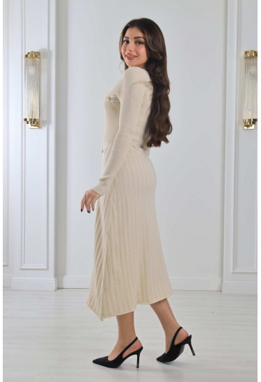 فستان ميدي من الصوف المدرج 