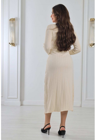 فستان ميدي من الصوف المدرج 