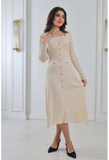 فستان ميدي من الصوف المدرج 