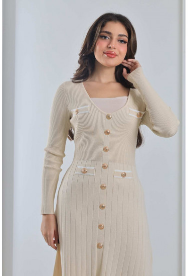 فستان ميدي من الصوف المدرج 