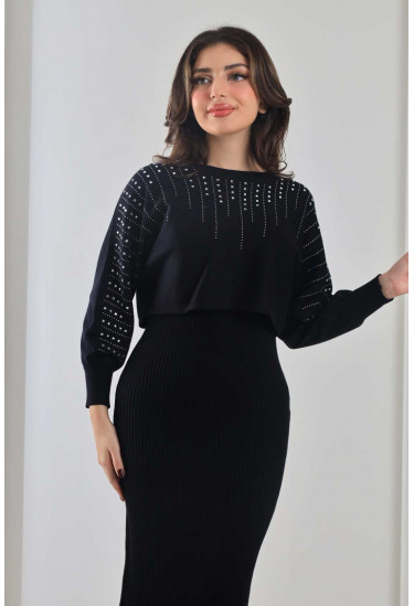 طقم شتوي راقي ( توب بأكمام واسعة + تنورة )