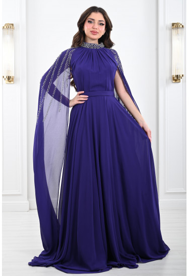 فستان مدلل بأكمام نمط كيب مطرز