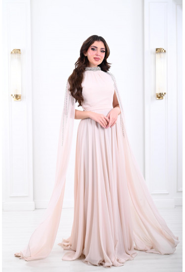 فستان مدلل بأكمام نمط كيب مطرز