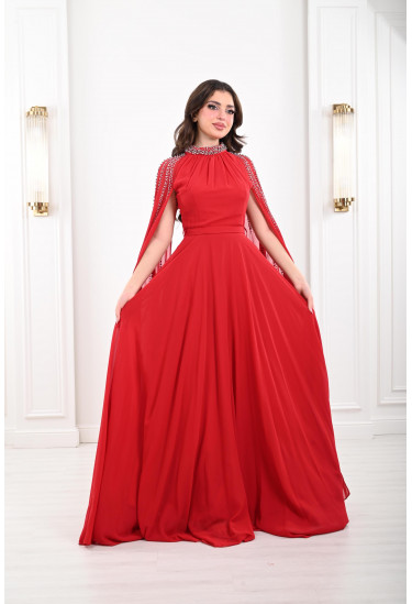 فستان مدلل بأكمام نمط كيب مطرز