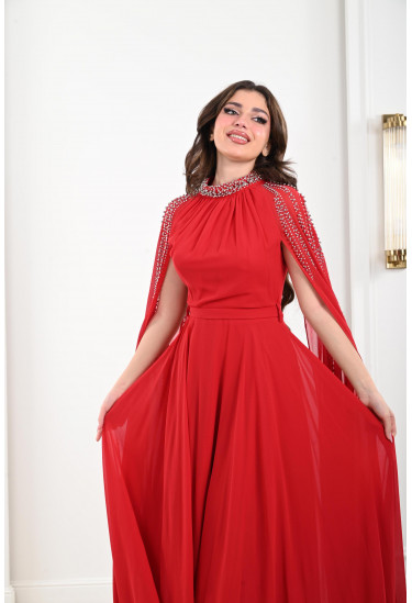 فستان مدلل بأكمام نمط كيب مطرز