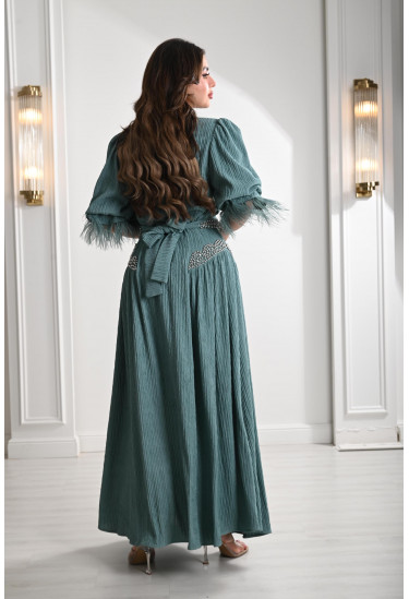 فستان نسائي بحزام خصر مطرز