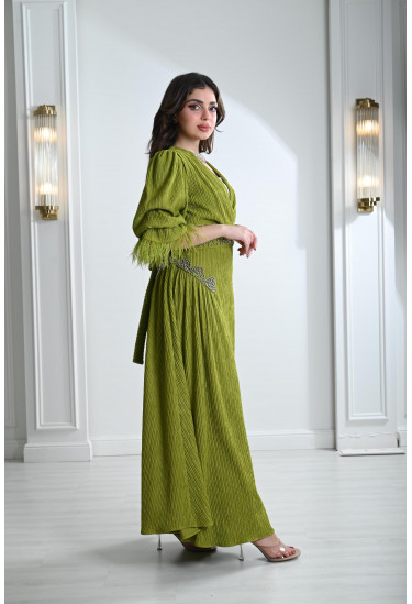 فستان نسائي بحزام خصر مطرز