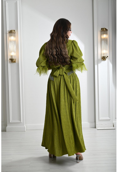 فستان نسائي بحزام خصر مطرز