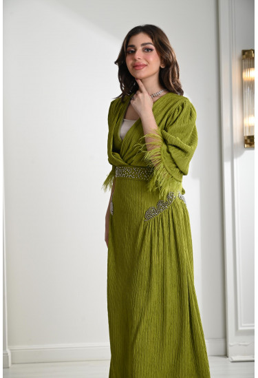 فستان نسائي بحزام خصر مطرز