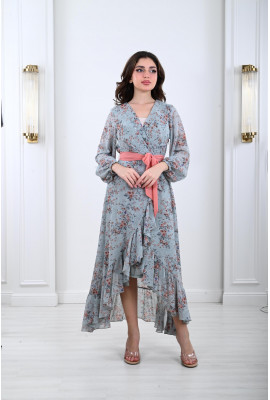 فستان فلوري صيفي نمط لف 