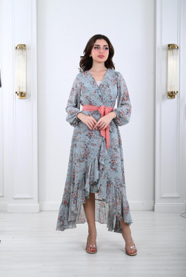 فستان فلوري صيفي نمط لف 