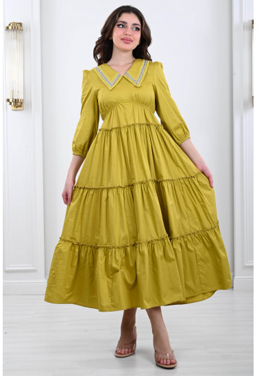 فستان نسائي ذات ياقة منسدلة لامعة 