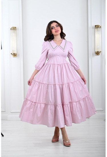 فستان نسائي ذات ياقة منسدلة لامعة 