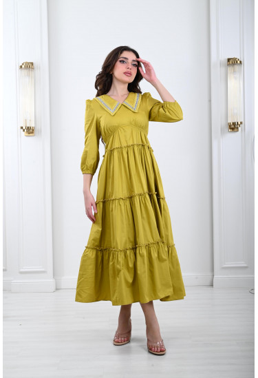 فستان نسائي ذات ياقة منسدلة لامعة 