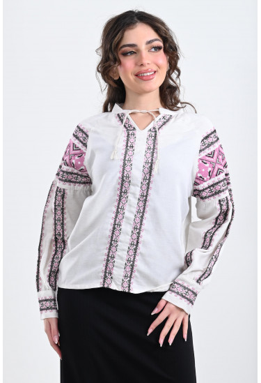 بلوزة نسائية بتطريز كنارات تراثية رقيقة