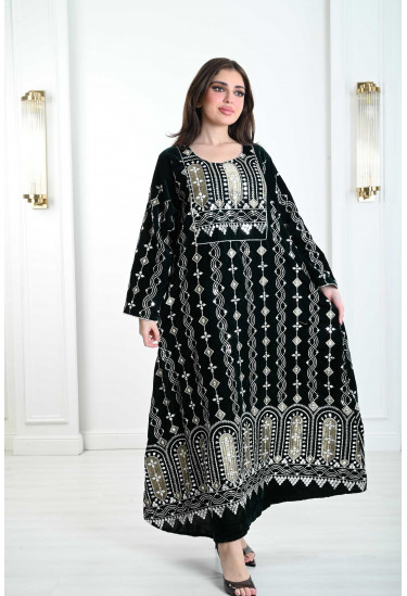 جلابية مخمل بحواف دائرية