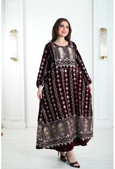 جلابية مخمل بحواف دائرية