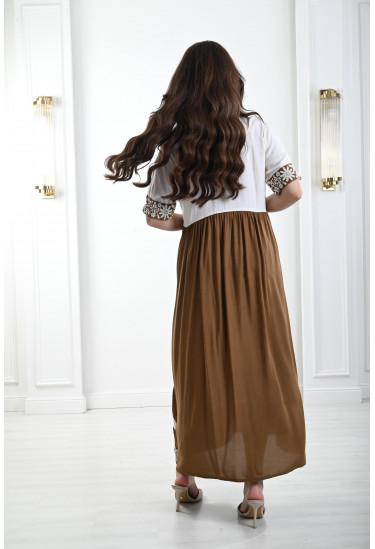 جلابية ميدي مطرز بزهور منسوجة بارزة