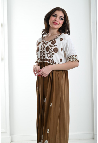 جلابية ميدي مطرز بزهور منسوجة بارزة