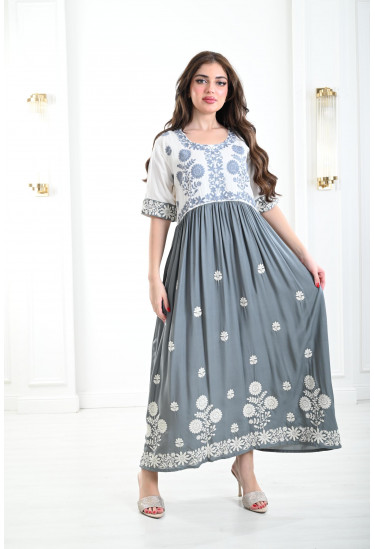 جلابية ميدي مطرز بزهور منسوجة بارزة