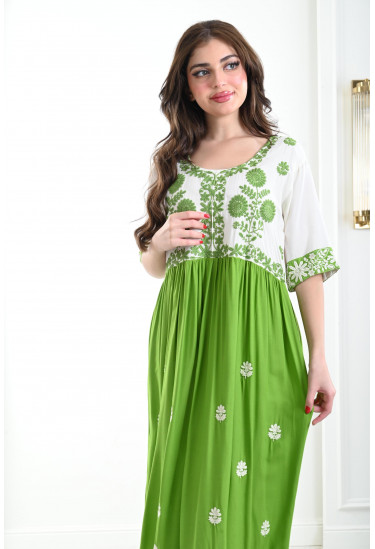 جلابية ميدي مطرز بزهور منسوجة بارزة