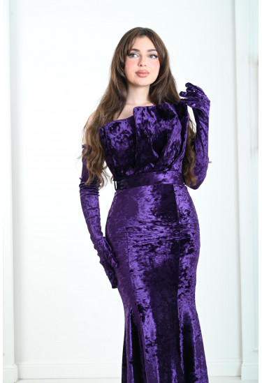 فستان راقي بقفازات طويلة 