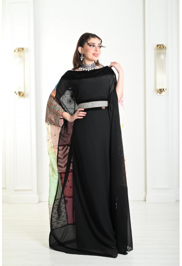 جلابية بكيب ظهر مطرز بنمط مربعات الجراني الرائعة جلابية بكيب ظهر مطرز بنمط مربعات الجراني الرائعة