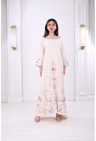 جلابية كتان طويلة مطرزة جلابية كتان طويلة مطرزة