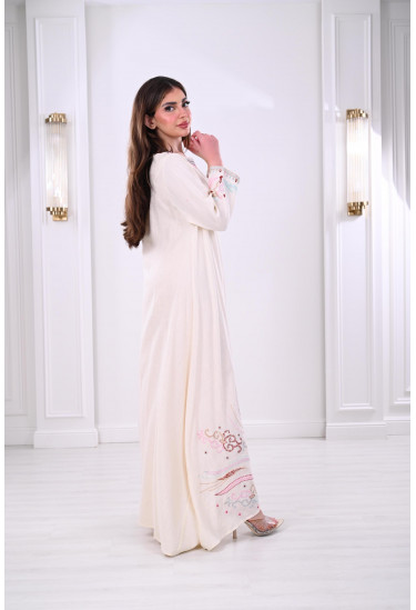 جلابية كتان طويلة مطرزة جلابية كتان طويلة مطرزة