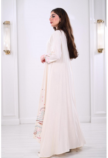 جلابية كتان طويلة مطرزة جلابية كتان طويلة مطرزة