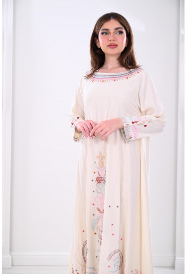 جلابية كتان طويلة مطرزة جلابية كتان طويلة مطرزة