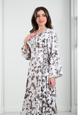 جلابية مطرزة بجدايل الخرز مع اربطة جانبية 