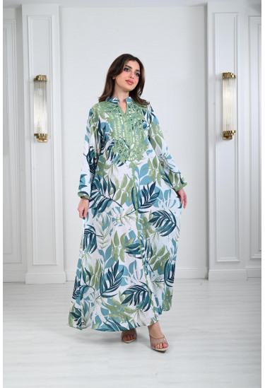 جلابية نسائية بتطريز بارز على الصدر 