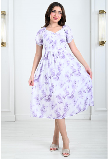 فستان نسائي مزين بالزهور الناعمة 